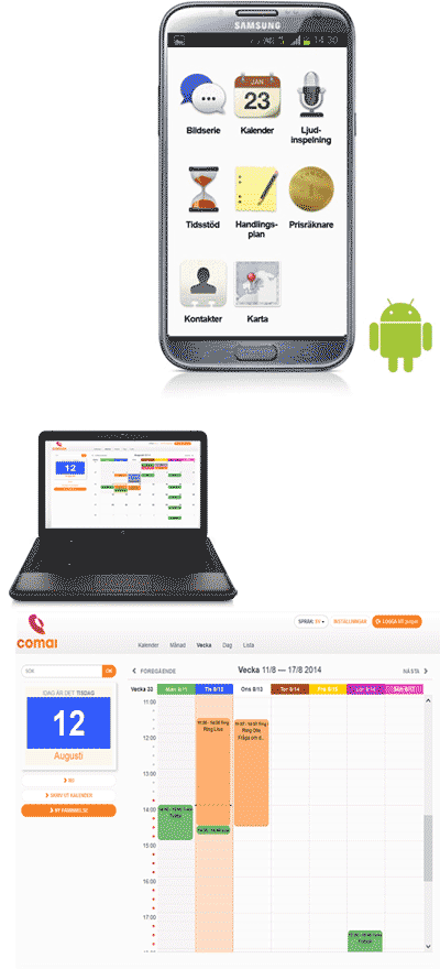 Bild på program i telefon och webbkalender i dator